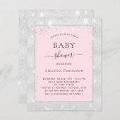 Baby shower zilverkleurige roze uitnodiging (Voorkant / Achterkant)