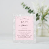 Baby shower zilverkleurige roze uitnodiging (Staand voorkant)