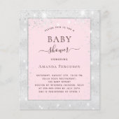 Baby shower zilverkleurige roze uitnodiging (Voorkant)