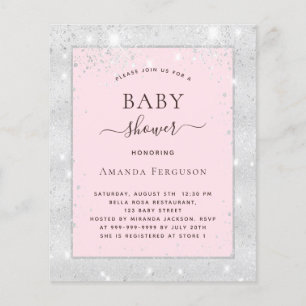 Baby shower zilverkleurige roze uitnodiging
