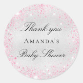 Baby shower zilverroze glitter bedankt ronde sticker (Voorkant)