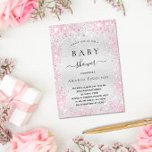 Baby shower zilverroze glitter kaart