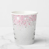 Baby shower zilverroze glitter monogram papieren bekers (Links)