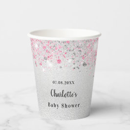 Baby shower zilverroze glitter monogram papieren bekers