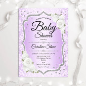 Baby shower - Zilverwitte Paarse Uitnodiging