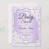 Baby shower - Zilverwitte Paarse Uitnodiging (Voorkant)