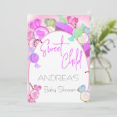 Baby shower Zoet Kind Snoep Kleurrijke Uitnodiging (Staand voorkant)