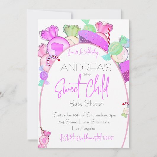 Baby shower Zoet Kind Snoep Kleurrijke Uitnodiging (Achterkant)