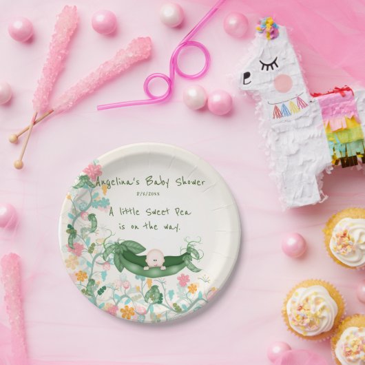 Baby shower Zoete Erwt, Erwtenpeul, Bloemen Papieren Bordje (Feest)