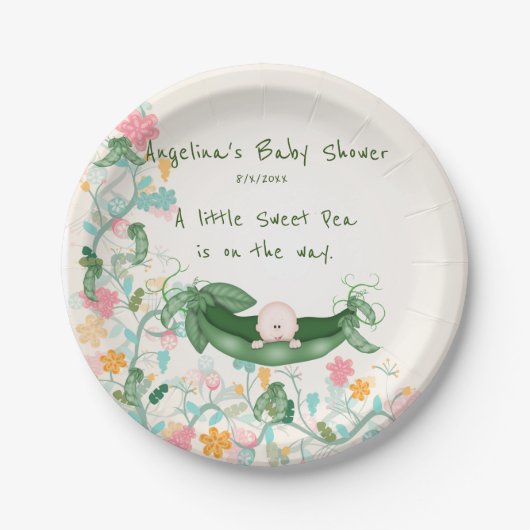 Baby shower Zoete Erwt, Erwtenpeul, Bloemen Papieren Bordje (Voorkant)