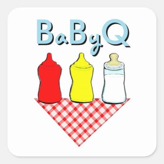 Baby Shower Zomer BBQ Vierkante Sticker (Voorkant)
