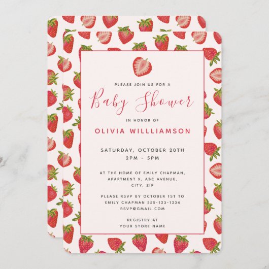 Baby shower zomeraardbei kaart (Voorkant / Achterkant)