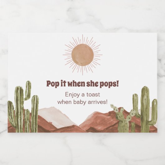 Baby shower Zon en woestijn thema Sparkling Wijnetiket (Enkel label)