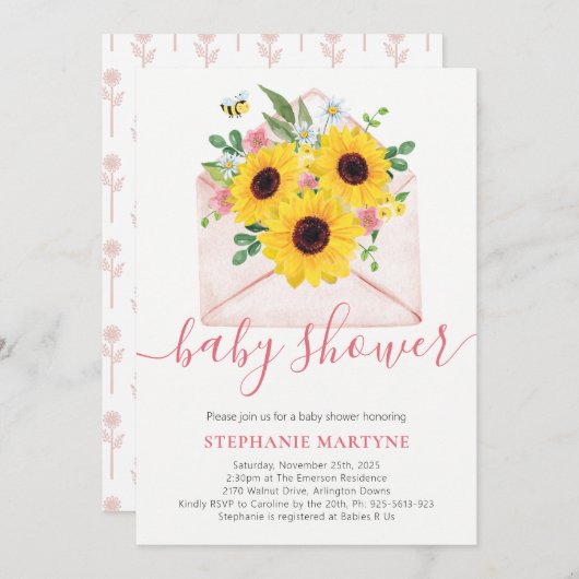 Baby shower Zonnebloem Bloemen Envelop Kaart (Voorkant / Achterkant)