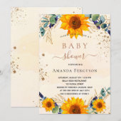 Baby shower zonnebloem eucalyptus glitter kaart (Voorkant / Achterkant)