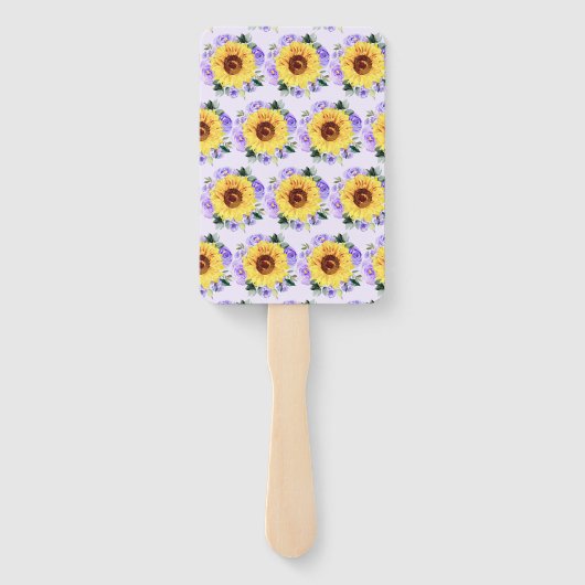 Baby shower Zonnebloem Paarse Bloemen Gepersonalis Handwaaier (Achterkant)