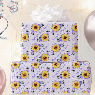 Baby shower Zonnebloem Paarse Persoonlijke benamin Cadeaupapier