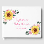 Baby shower Zonnebloem Roze Bloem Gepersonaliseerd Gastenboek (Voorkant)
