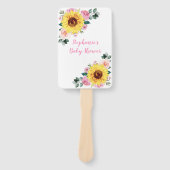 Baby shower Zonnebloem Roze Bloem Gepersonaliseerd Handwaaier (Voorkant)