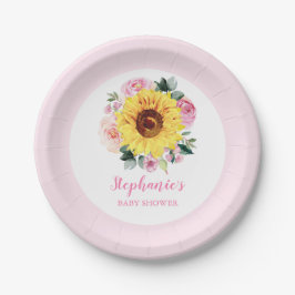 Baby shower Zonnebloem Roze Bloem Gepersonaliseerd Papieren Bordje