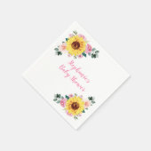 Baby shower Zonnebloem Roze Bloem Gepersonaliseerd Servet (Hoek)