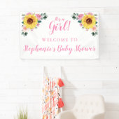 Baby shower Zonnebloem Roze Bloem Gepersonaliseerd Spandoek (Insitu)