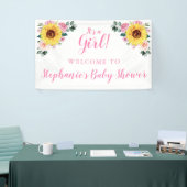 Baby shower Zonnebloem Roze Bloem Gepersonaliseerd Spandoek (Beurs)