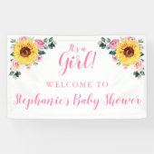 Baby shower Zonnebloem Roze Bloem Gepersonaliseerd Spandoek (Horizontaal)