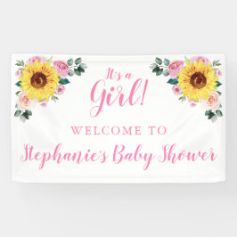 Baby shower Zonnebloem Roze Bloem Gepersonaliseerd Spandoek