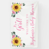 Baby shower Zonnebloem Roze Bloem Gepersonaliseerd Spandoek (Verticaal)