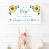 Baby shower Zonnebloem Stoffig Blauw Bloemen Het i Spandoek (Insitu)