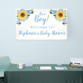 Baby shower Zonnebloem Stoffig Blauw Bloemen Het i Spandoek (Beurs)