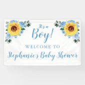 Baby shower Zonnebloem Stoffig Blauw Bloemen Het i Spandoek (Horizontaal)