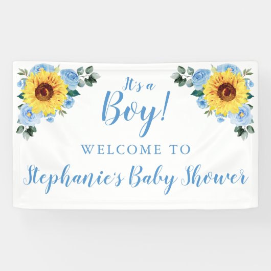 Baby shower Zonnebloem Stoffig Blauw Bloemen Het i Spandoek (Horizontaal)