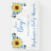 Baby shower Zonnebloem Stoffig Blauw Bloemen Het i Spandoek (Verticaal)