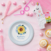 Baby shower Zonnebloem Stoffig Blauw Bloemen Papieren Bordje (Feest)