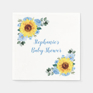 Baby shower Zonnebloem Stoffig Blauw Gepersonalise Servet