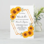 Baby shower zonnebloemen bijen witte rozengoud kaart (Staand voorkant)