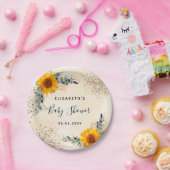 Baby shower zonnebloemen eucalyptus greenery glitt papieren bordje (Feest)