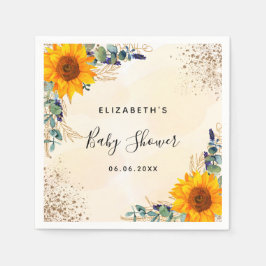 Baby shower zonnebloemen eucalyptus greenery glitt servet