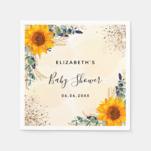 Baby shower zonnebloemen eucalyptus greenery glitt servet