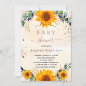 Baby shower zonnebloemen eucalyptusgoud glitter kaart (Voorkant)