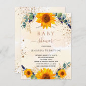 Baby shower zonnebloemen eucalyptusgoud glitter uitnodiging briefkaart (Voorkant / Achterkant)