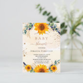Baby shower zonnebloemen eucalyptusgoud glitter uitnodiging briefkaart (Staand voorkant)