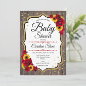 Baby shower - Zonnebloemen Rozen Rustisch Hout Kaart (Staand voorkant)