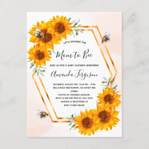 Baby shower zonnebloemen witte rozengoud briefkaart
