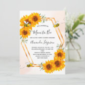 Baby shower zonnebloemen witte rozengoud kaart (Staand voorkant)