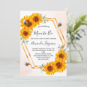 Baby shower zonnebloemen witte rozengoud kaart (Staand voorkant)