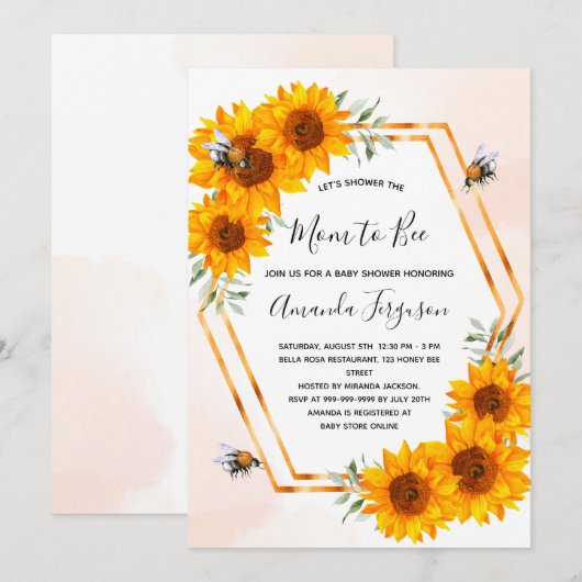 Baby shower zonnebloemen witte rozengoud kaart (Voorkant / Achterkant)