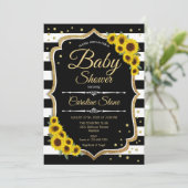 Baby shower - Zonnebloemen - Witte strepen Kaart (Staand voorkant)